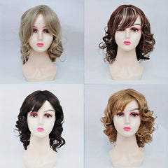Medium Long Curly Bob Cut Wig With Bangs Synthetic Wig Heat Resistant
