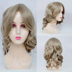 Medium Long Curly Bob Cut Wig With Bangs Synthetic Wig Heat Resistant