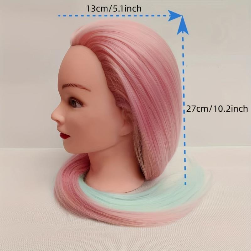 Cosmetology Mannequin Head Pink Green Hair Extensions Practice Braiding
