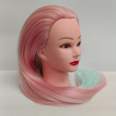 Cosmetology Mannequin Head Pink Green Hair Extensions Practice Braiding