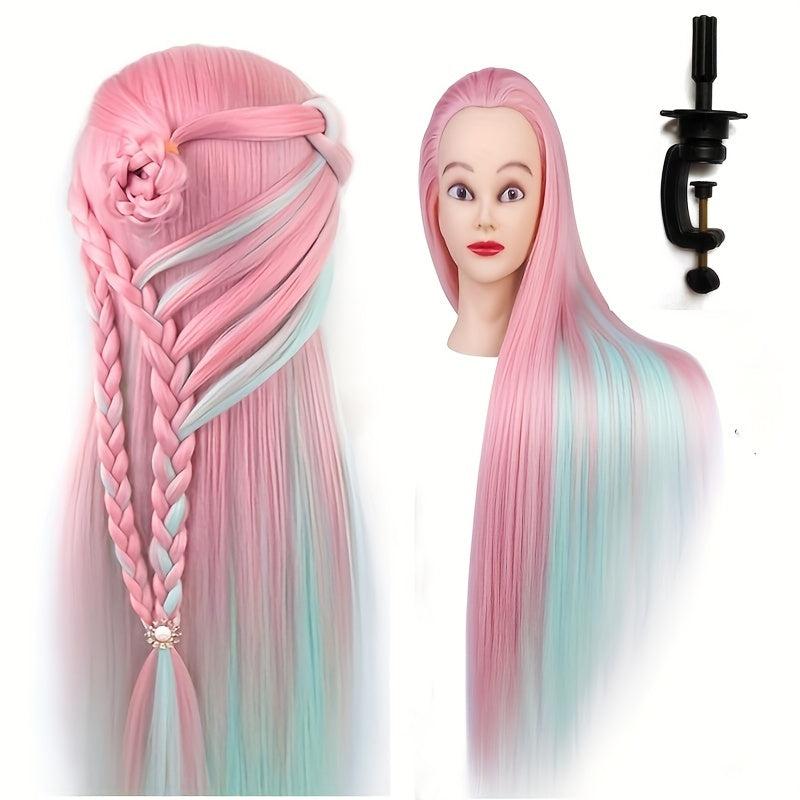 Cosmetology Mannequin Head Pink Green Hair Extensions Practice Braiding