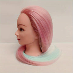 Cosmetology Mannequin Head Pink Green Hair Extensions Practice Braiding
