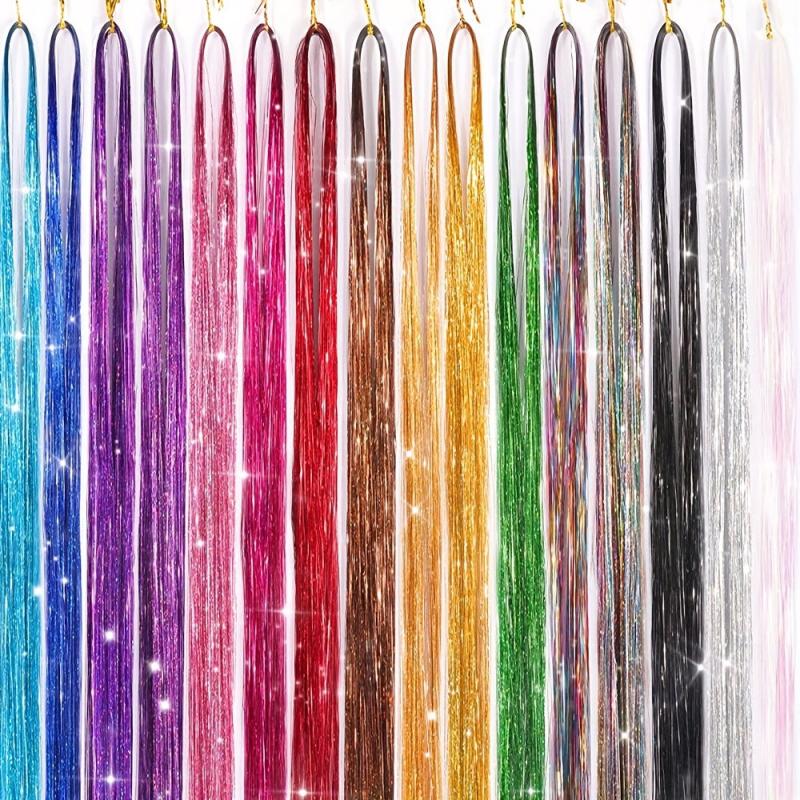 Glitter Tinsel Hair Extension Kit 3200 Strands 16 Mixed Colors