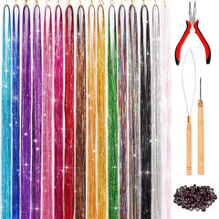Glitter Tinsel Hair Extension Kit 3200 Strands 16 Mixed Colors