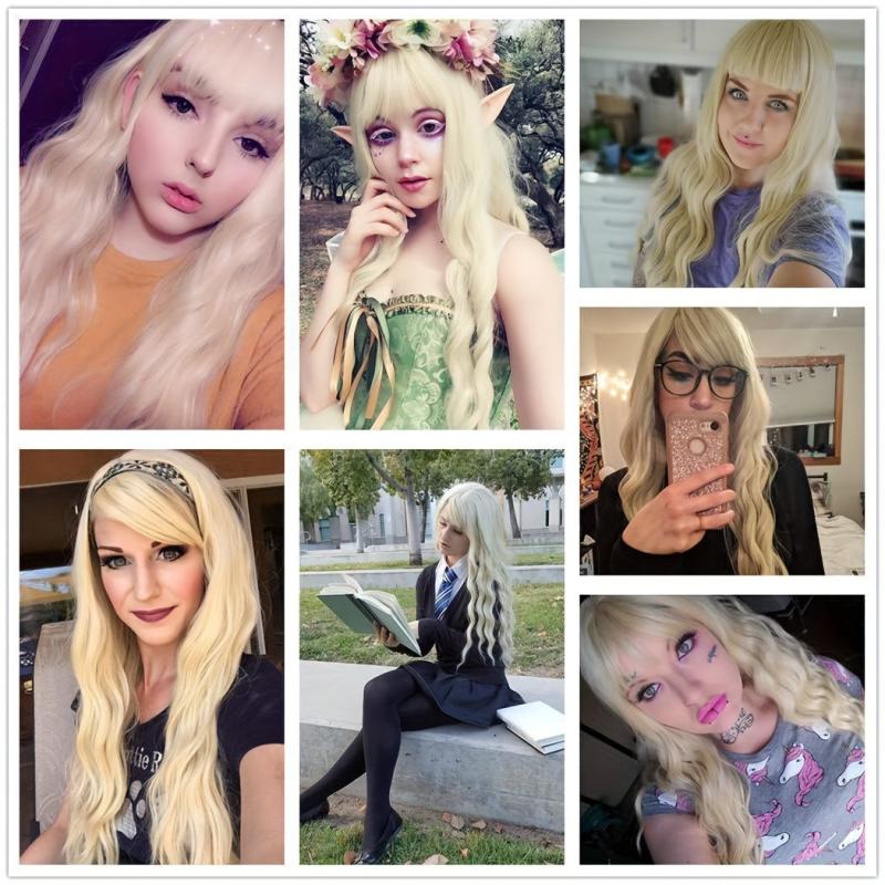 26 Inch Long Curly Wig with Bangs, Corn Perm, Synthetic Fiber Headband