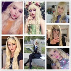 26 Inch Long Curly Wig with Bangs, Corn Perm, Synthetic Fiber Headband