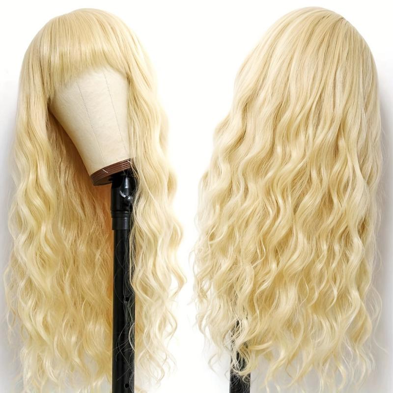 26 Inch Long Curly Wig with Bangs, Corn Perm, Synthetic Fiber Headband