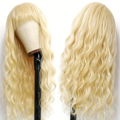 26 Inch Long Curly Wig with Bangs, Corn Perm, Synthetic Fiber Headband