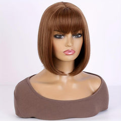Short Bob Wig With Bangs Heat Resistant Synthetic Hair