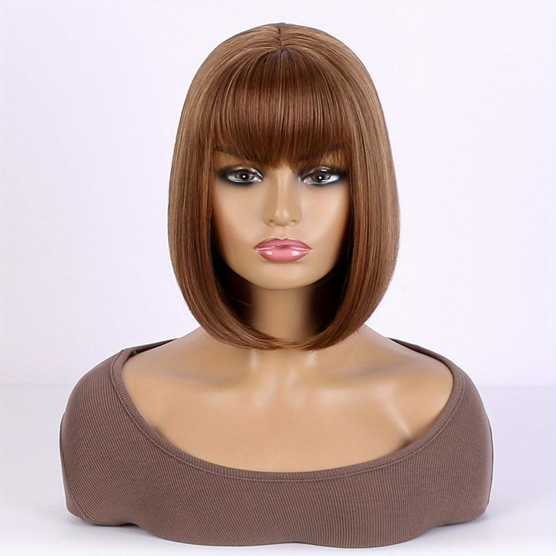 Short Bob Wig With Bangs Heat Resistant Synthetic Hair