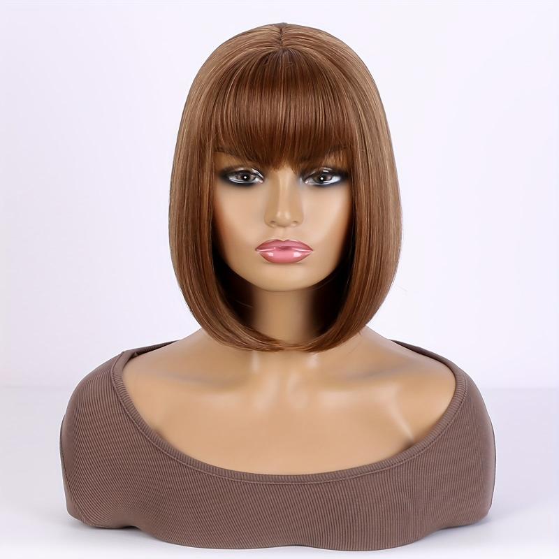 Short Bob Wig With Bangs Heat Resistant Synthetic Hair