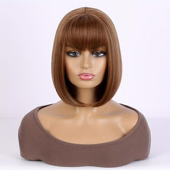 Short Bob Wig With Bangs Heat Resistant Synthetic Hair