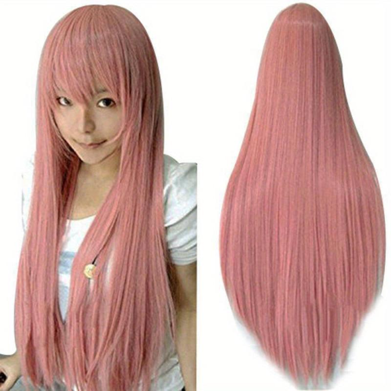 Long Straight Synthetic Wig with Bangs for Cosplay Costume