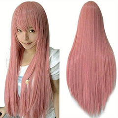 Long Straight Synthetic Wig with Bangs for Cosplay Costume
