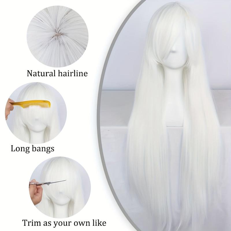 Long Straight Synthetic Wig with Bangs for Cosplay Costume