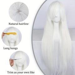 Long Straight Synthetic Wig with Bangs for Cosplay Costume