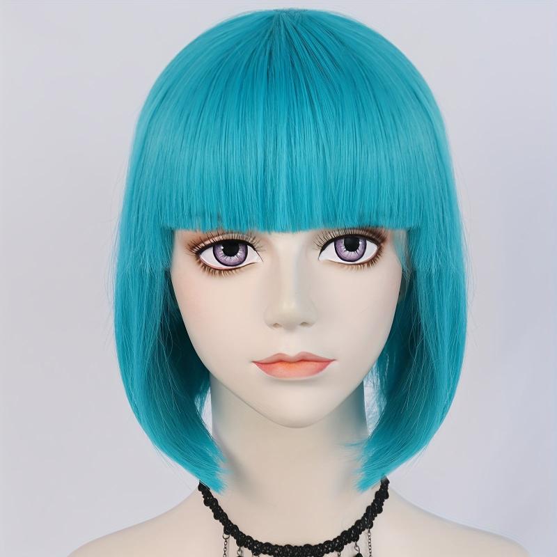 Short Bob Straight Hair Wigs With Bangs for Anime Cosplay Halloween