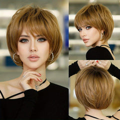 Wine Red Short Bob Wig with Bangs