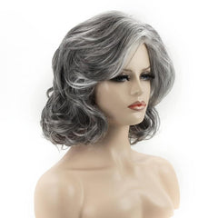 Short Gray Wavy Wig with Silvery Bangs for Women