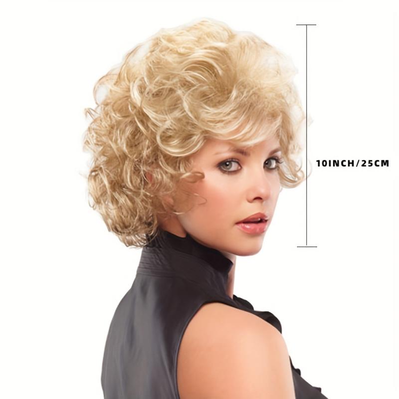25cm Blonde Short Curly Wig Synthetic High Temp Fiber Mesh Net Wig Head Cover
