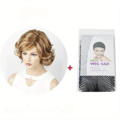 25cm Blonde Short Curly Wig Synthetic High Temp Fiber Mesh Net Wig Head Cover