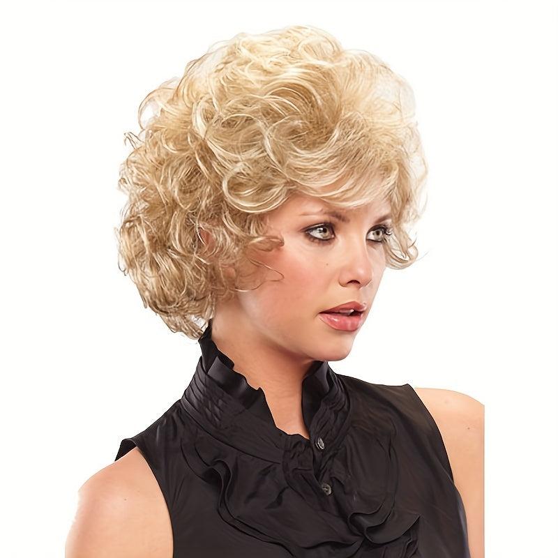 25cm Blonde Short Curly Wig Synthetic High Temp Fiber Mesh Net Wig Head Cover