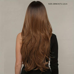 Long Dark Brown Body Wave Wig With Bangs