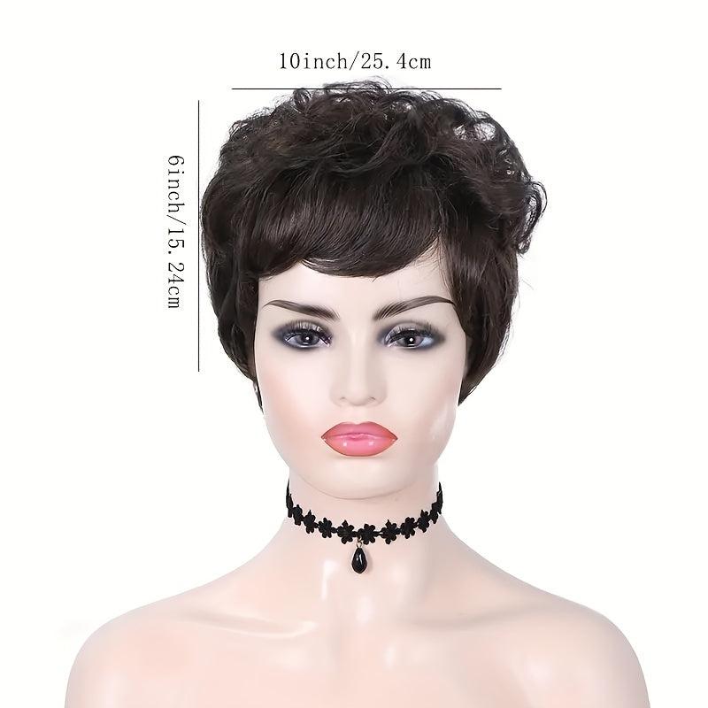 Short Pixie Cut Curly Wigs With Bangs Synthetic Heat Resistant Full Wig