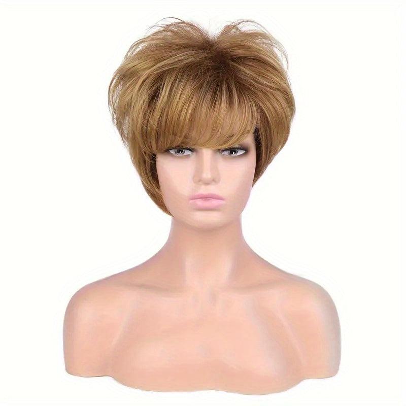 Short Pixie Cut Curly Wigs With Bangs Synthetic Heat Resistant Full Wig