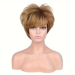 Short Pixie Cut Curly Wigs With Bangs Synthetic Heat Resistant Full Wig