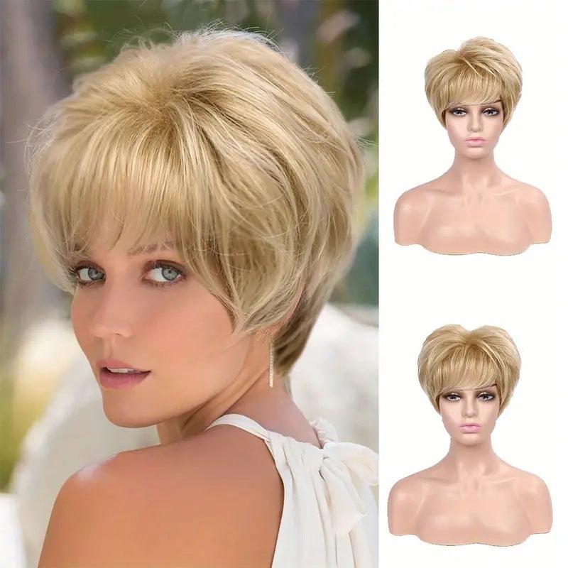 Short Pixie Cut Curly Wigs With Bangs Synthetic Heat Resistant Full Wig