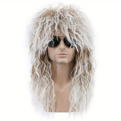 80s Rock Male Wig Long Curly Punk Heavy Metal Mullet Cosplay Wig