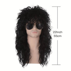 80s Rock Male Wig Long Curly Punk Heavy Metal Mullet Cosplay Wig