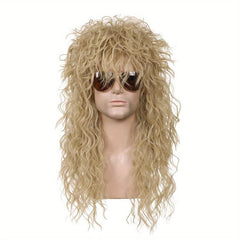 80s Rock Male Wig Long Curly Punk Heavy Metal Mullet Cosplay Wig