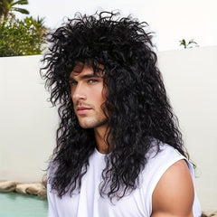 80s Rock Male Wig Long Curly Punk Heavy Metal Mullet Cosplay Wig