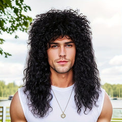 80s Rock Male Wig Long Curly Punk Heavy Metal Mullet Cosplay Wig