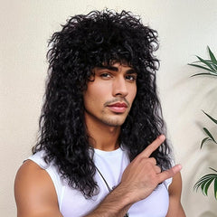 80s Rock Male Wig Long Curly Punk Heavy Metal Mullet Cosplay Wig
