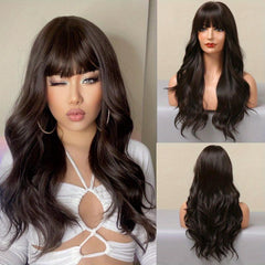 Long Body Wave Hair Wigs with Bangs Natural Looking Synthetic Wavy Wigs