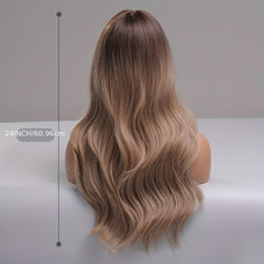 Long Body Wave Hair Wigs with Bangs Natural Looking Synthetic Wavy Wigs