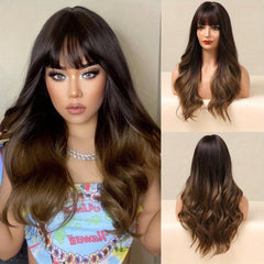 Long Body Wave Hair Wigs with Bangs Natural Looking Synthetic Wavy Wigs