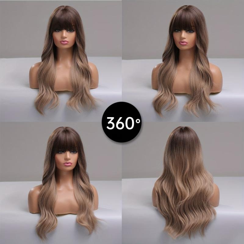Long Body Wave Hair Wigs with Bangs Natural Looking Synthetic Wavy Wigs