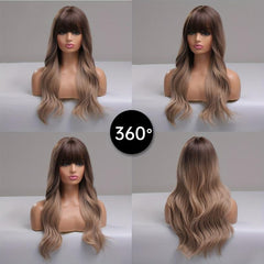 Long Body Wave Hair Wigs with Bangs Natural Looking Synthetic Wavy Wigs