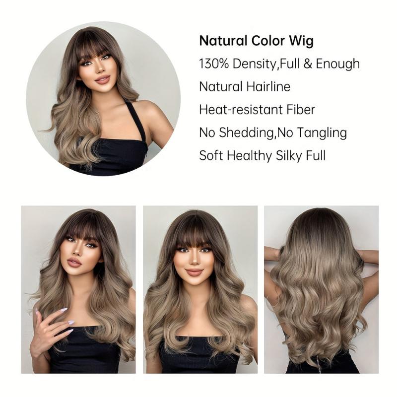 Long Body Wave Hair Wigs with Bangs Natural Looking Synthetic Wavy Wigs