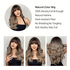 Long Body Wave Hair Wigs with Bangs Natural Looking Synthetic Wavy Wigs