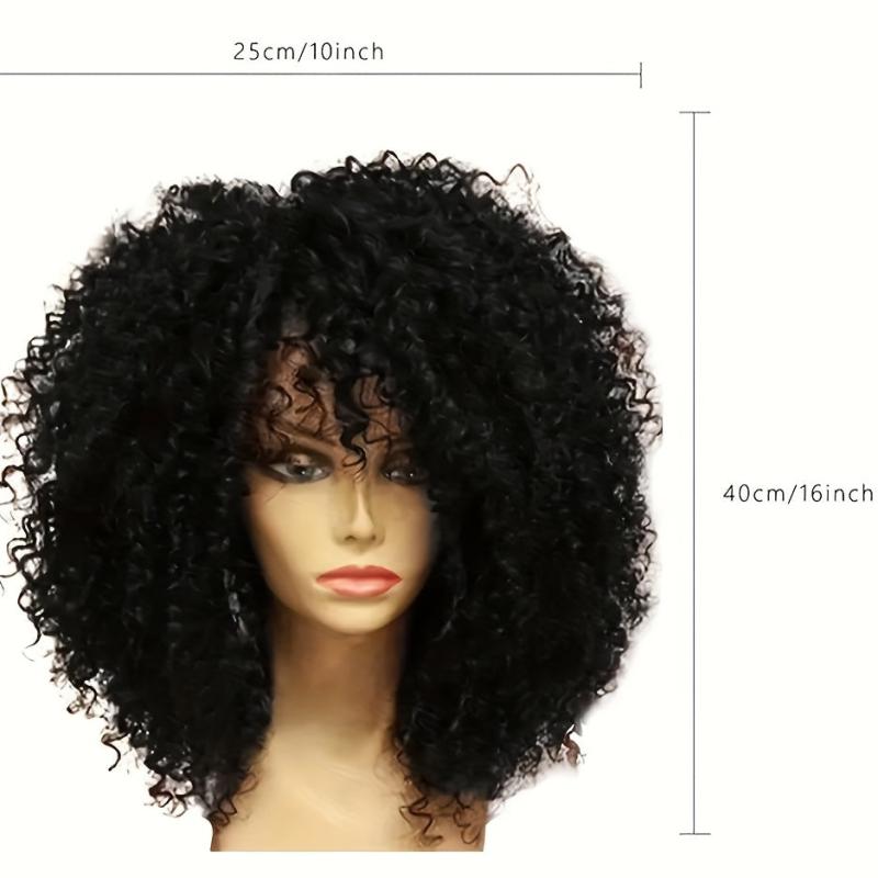 Short Afro Curly Wig with Bangs for Women Synthetic Kinky Curly Full Wig