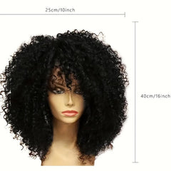 Short Afro Curly Wig with Bangs for Women Synthetic Kinky Curly Full Wig