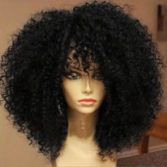 Short Afro Curly Wig with Bangs for Women Synthetic Kinky Curly Full Wig
