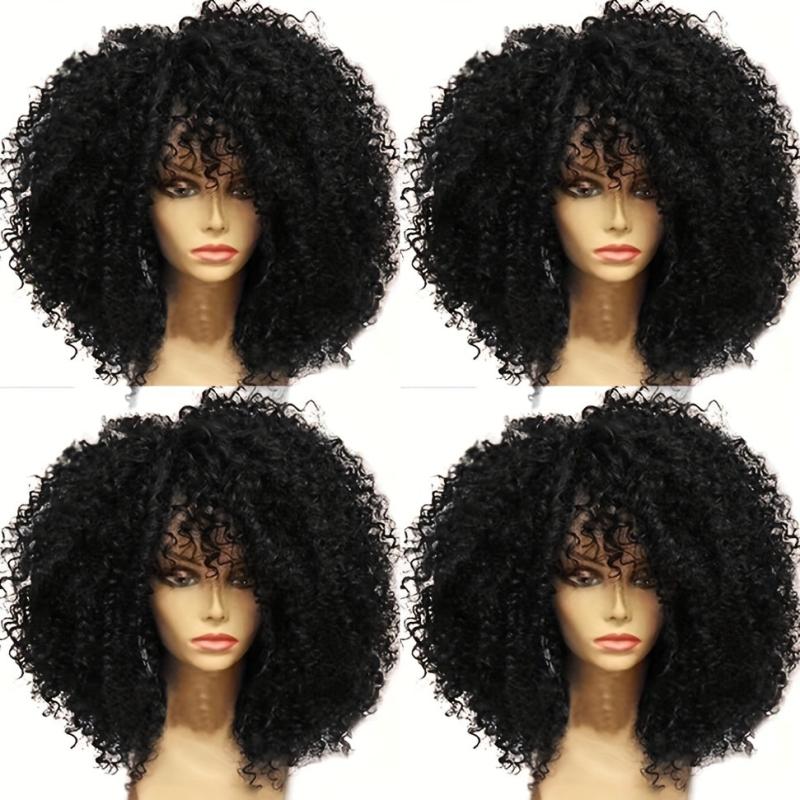 Short Afro Curly Wig with Bangs for Women Synthetic Kinky Curly Full Wig