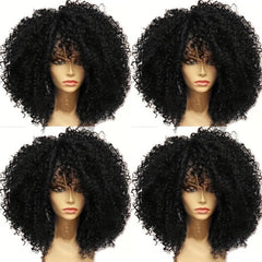 Short Afro Curly Wig with Bangs for Women Synthetic Kinky Curly Full Wig