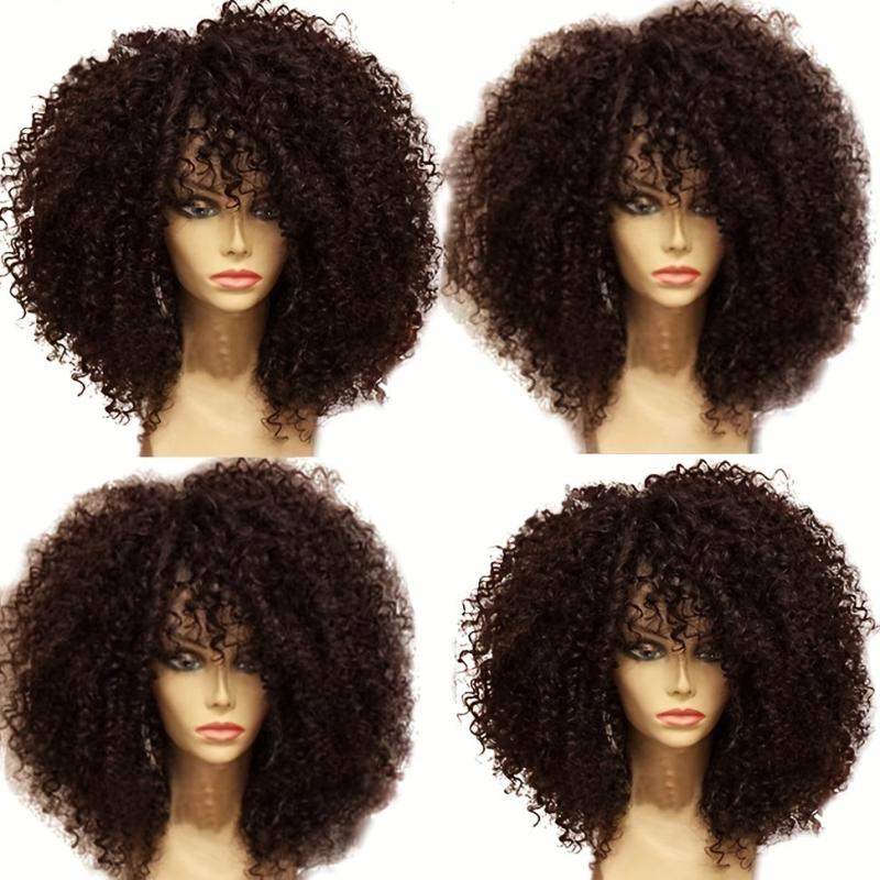 Short Afro Curly Wig with Bangs for Women Synthetic Kinky Curly Full Wig